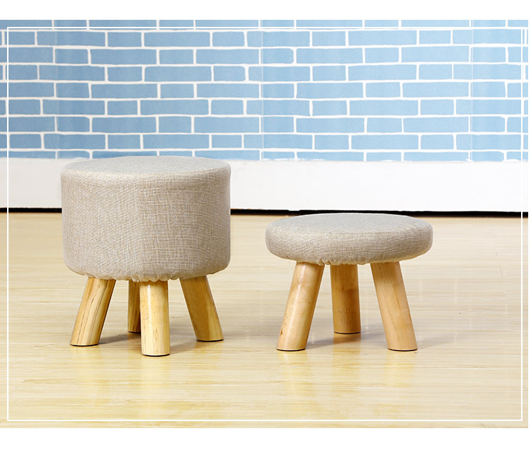双箭 布艺实木三脚换鞋小板凳沙发凳矮凳 灰麻 sj-1030