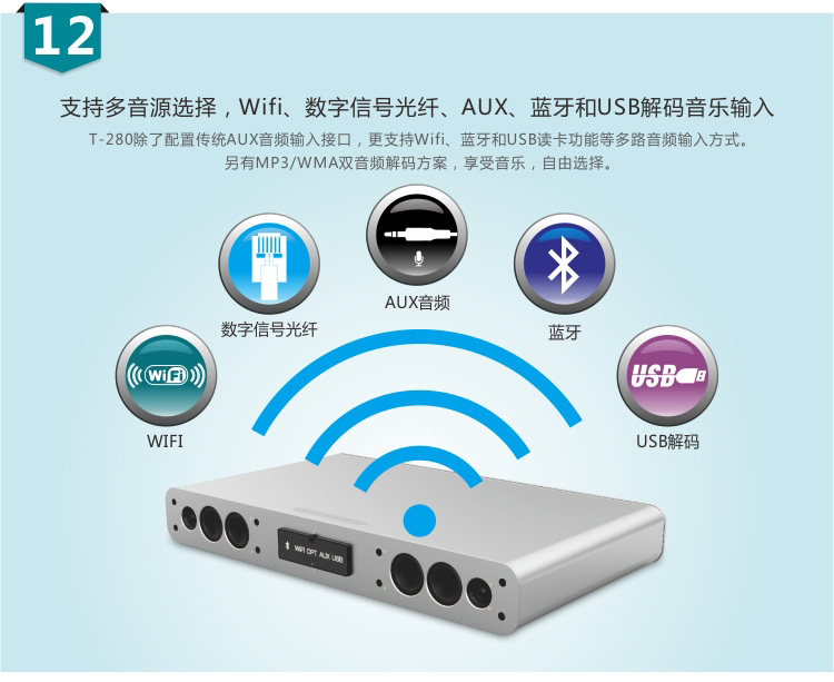 
                                        奋达（F&D） 威峰T-280钛金WIFI版 全新2.2电视音箱/客厅音箱 WIFI音箱   蓝牙音箱 震撼双低音炮  高清音质                