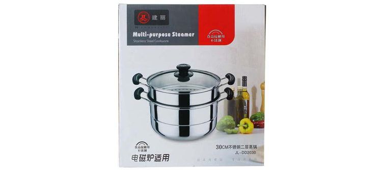 
                                        
                                        建丽国标食品级不锈钢28CM电磁炉通用大容量两层加厚多用蒸锅JL-DD2028                