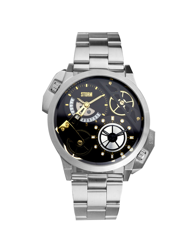 英伦风暴(storm)手表 经典系列男表银色金属表带gmt两地时石英表dual