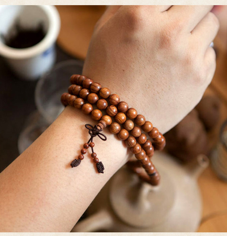 沐恩 手串sl18230 黄花梨手串108颗*8mm 大料车制顺纹打磨