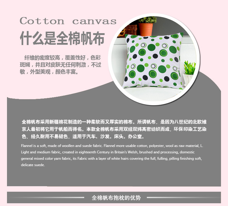 艾薇  家纺床品 全棉粗布 办公居家 抱枕 沙发靠枕 汽车靠枕含芯 点点绿 46X46CM