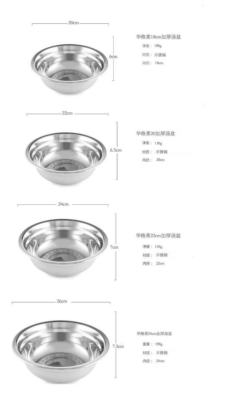 华格莱（HUAGELAI）汤盆 加厚汤盆四件套（18cm、20cm、22cm、24cm）