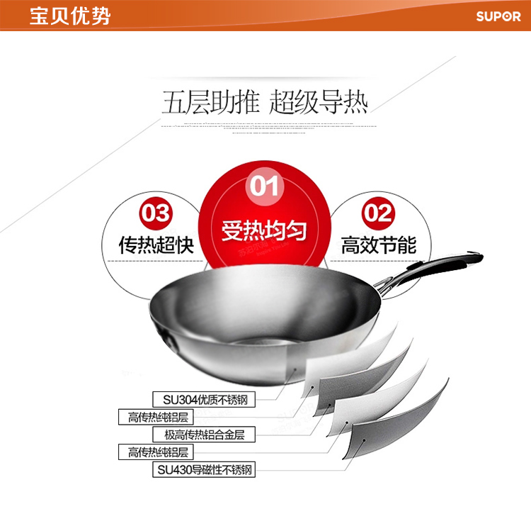 
                                        
                                        苏泊尔 30cm五层复合钢无油烟炒锅CC30F1                