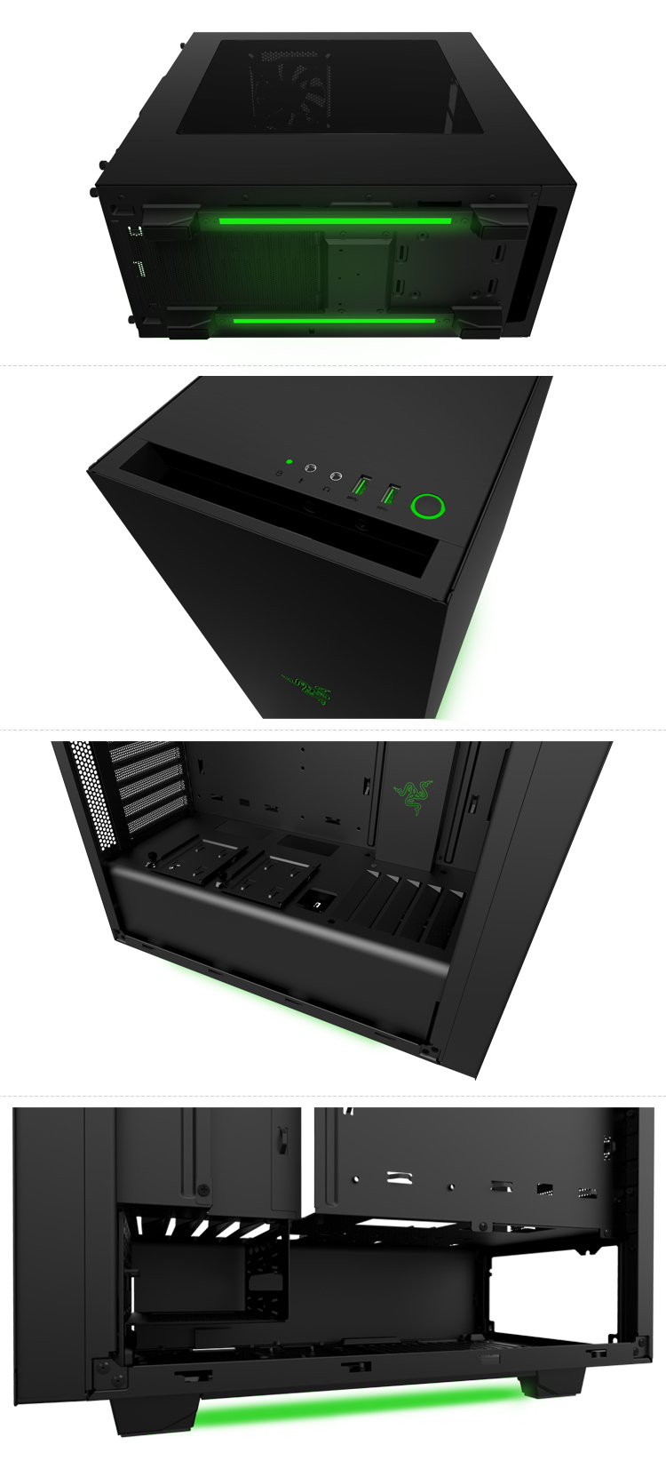 恩杰(nzxt)s340 雷蛇版 中塔式机箱(绿色信仰灯/钢化面板/支持280水冷