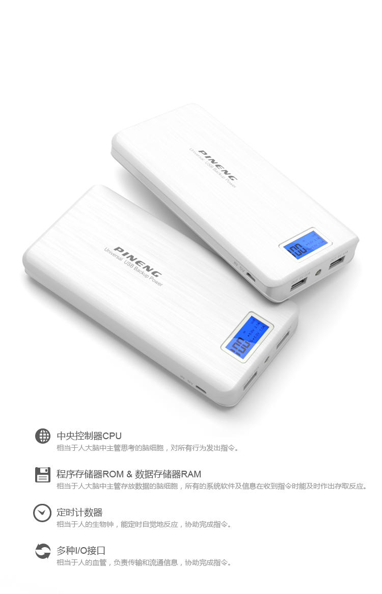 
                                        品能 20000毫安 移动电源/充电宝 双USB输出 PN-999 象牙白                