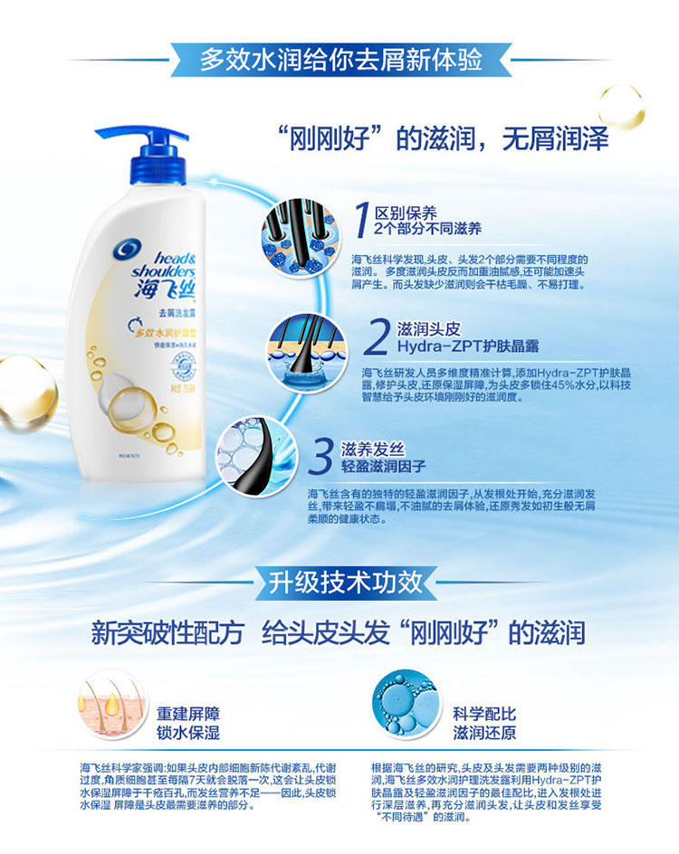 【京东超市】海飞丝去屑洗发水多效水润护理型750ml（洗发露）