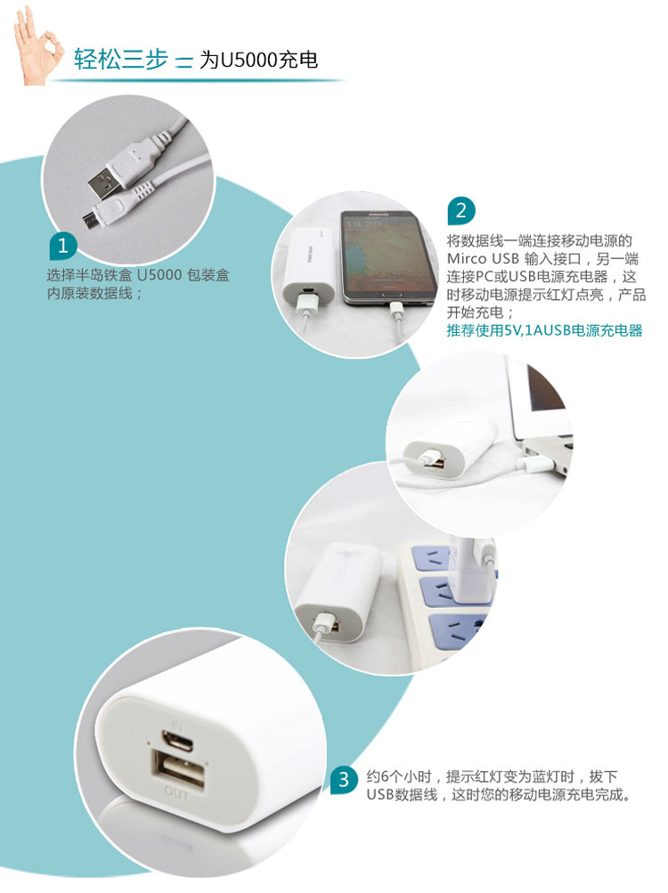 
                                        半岛铁盒U5000小巧、便携5300毫安原装进口波士顿动力电芯移动电源充电宝 高光白                