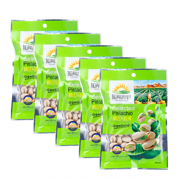 加州原野 坚果炒货 休闲零食 精选开心果100g/袋*5