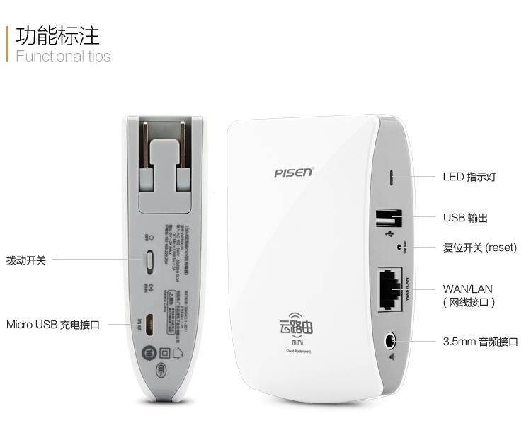 品胜 云路由150M(mini型)WPR001N（单网口） 无线宽带路由器 苹果白 无线音乐路由器