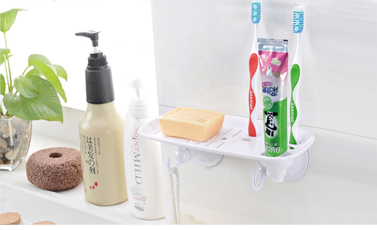 双庆家居 吸盘洗漱用品收纳架沥水香皂盒牙具座 SQ-1917