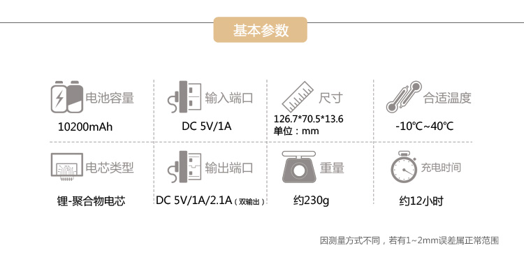 飞毛腿 10200毫安 移动电源/充电宝 聚合物 双USB输出 GL10 香槟金