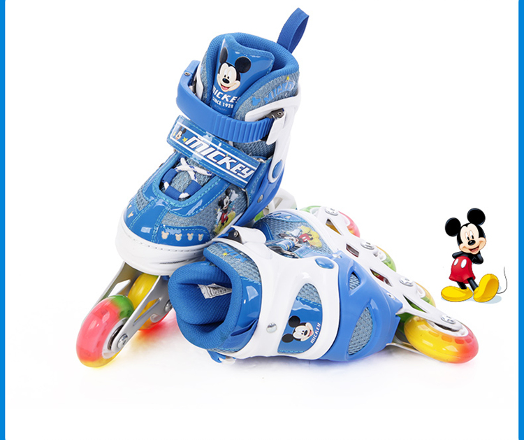 迪士尼轮滑鞋 儿童溜冰鞋 米奇可调旱冰鞋套装dcy31038-a男孩款蓝色