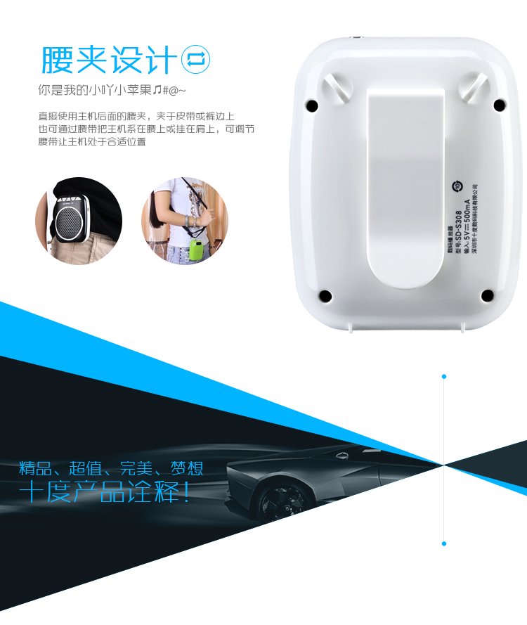 
                                                            十度（ShiDu）SD-S308 小蜜蜂扩音器 促销导游教师扩音器 扩音喇叭 大功率轻巧便携 经典黑                