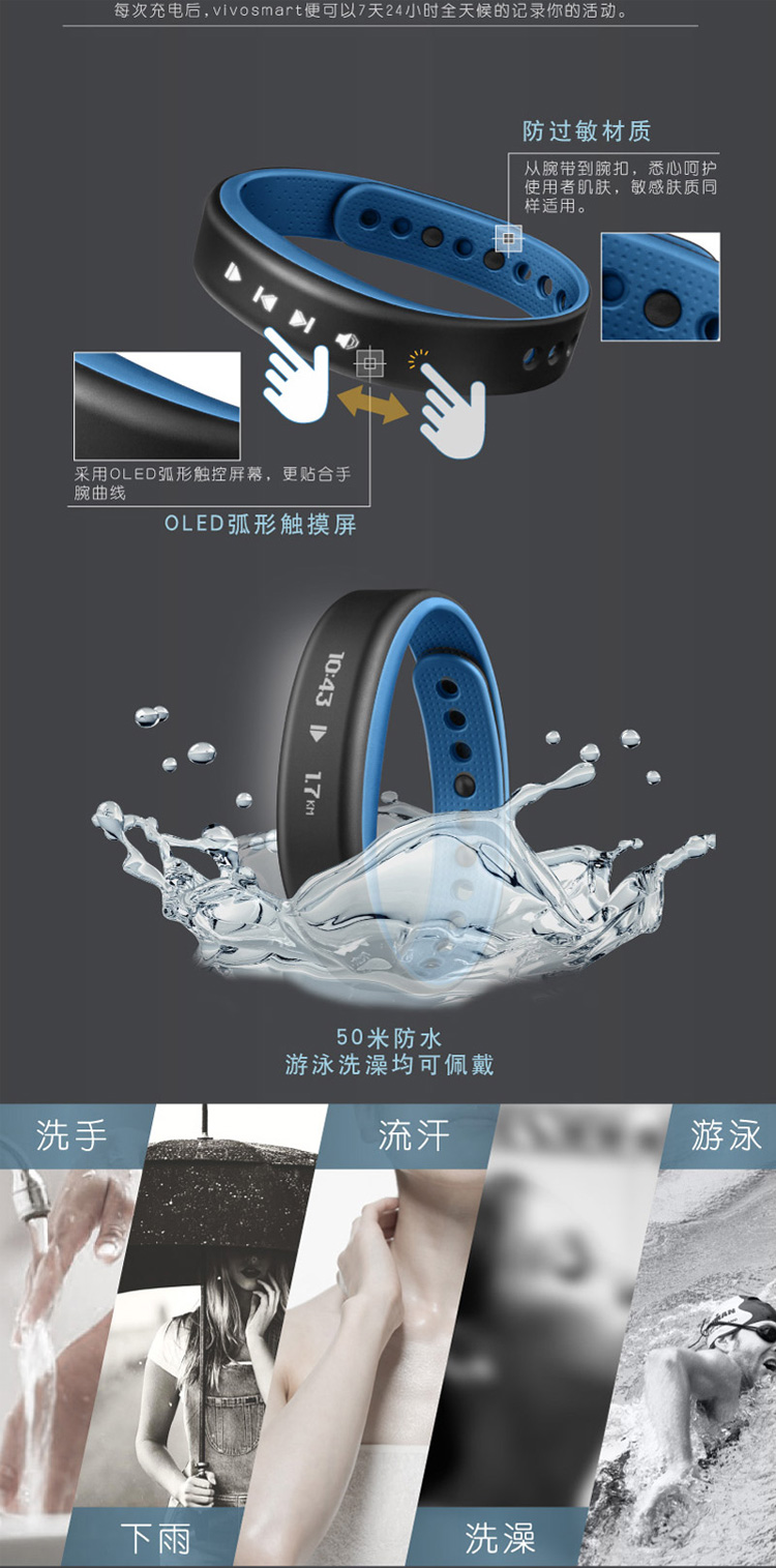 佳明（GARMIN）vivosmart  紫色 智能运动手环腕带 50米防水 计步器蓝牙 睡眠监测 震动提醒
