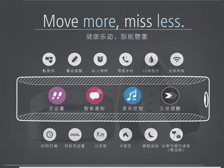 佳明（GARMIN）vivosmart  紫色 智能运动手环腕带 50米防水 计步器蓝牙 睡眠监测 震动提醒
