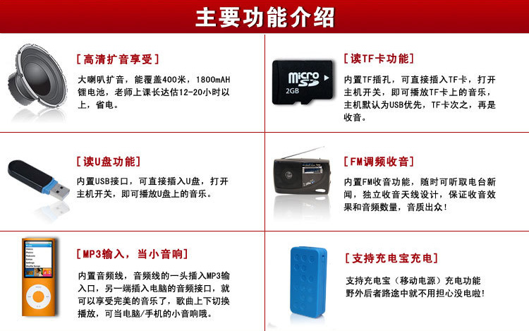先科（SAST）SA-501 多功能教学促销显示屏便携扩音器插卡音乐播放器（红色）