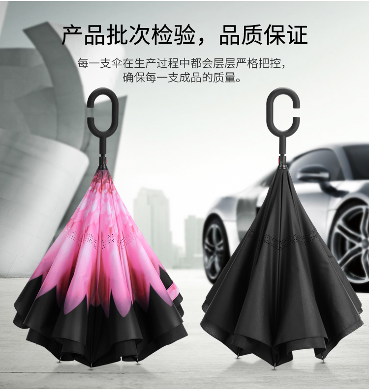 hommy双层手开汽车伞反向伞超强防雨防晒收纳便捷黑色