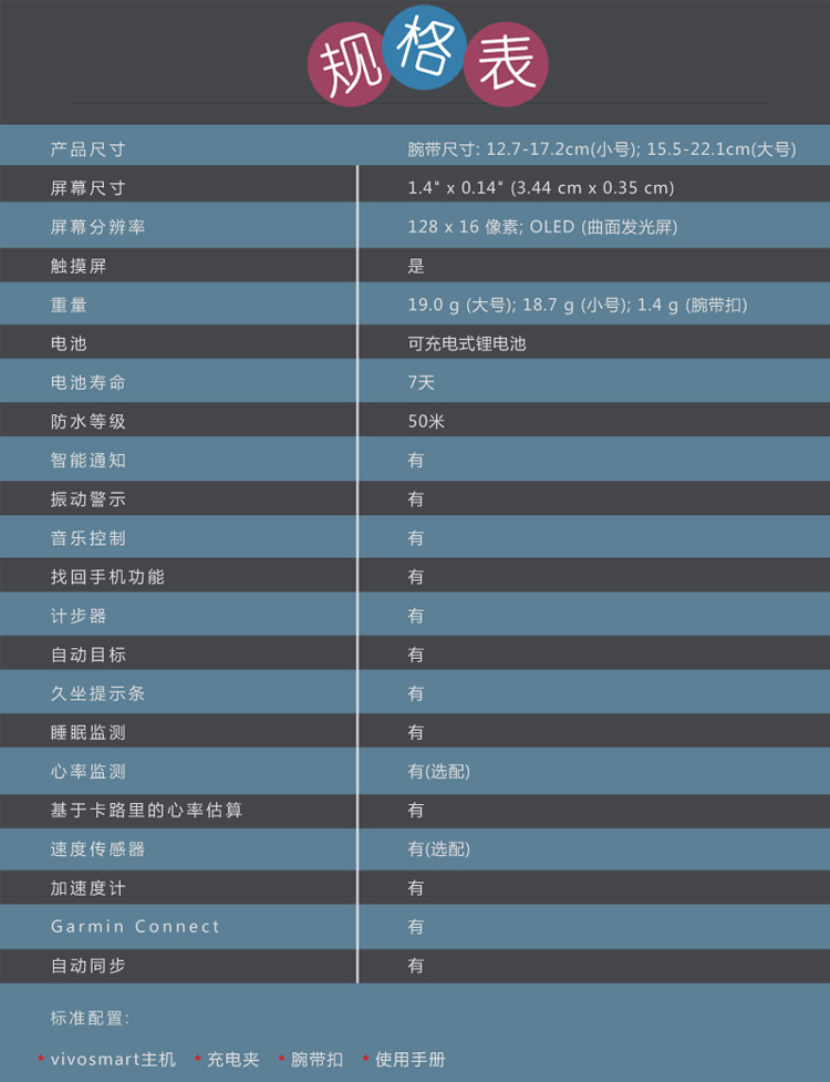 佳明（GARMIN）vivosmart  紫色 智能运动手环腕带 50米防水 计步器蓝牙 睡眠监测 震动提醒