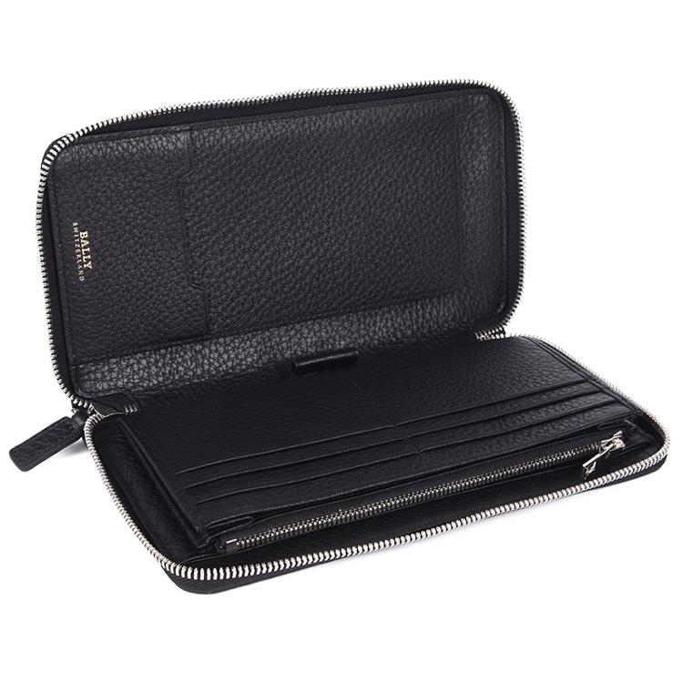 bally 巴利 男士长款黑色牛皮荔枝纹钱包钱夹 mievyn 670