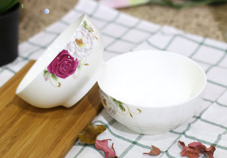 
                                        
                                                            万毅陶瓷餐具 陶瓷米饭碗套装(5英寸)韩式餐具套装陶瓷碗套装(6只装) 今生最爱                
