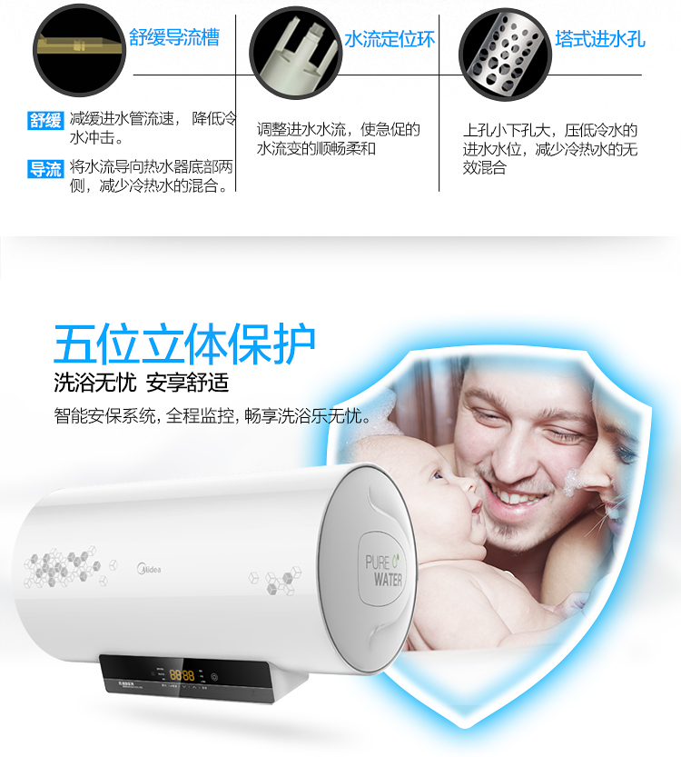 美的（Midea）60升双管速热 无线遥控 一级能效电热水器...-京东