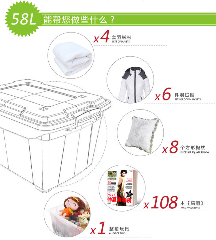 
                                        禧天龙Citylong 塑料收纳箱环保半透明带滑轮大号衣物储物整理箱2个装 中粉蓝58L 6099                
