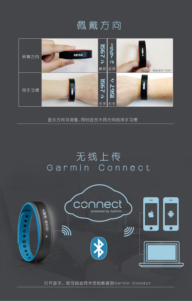 佳明（GARMIN）vivosmart  紫色 智能运动手环腕带 50米防水 计步器蓝牙 睡眠监测 震动提醒