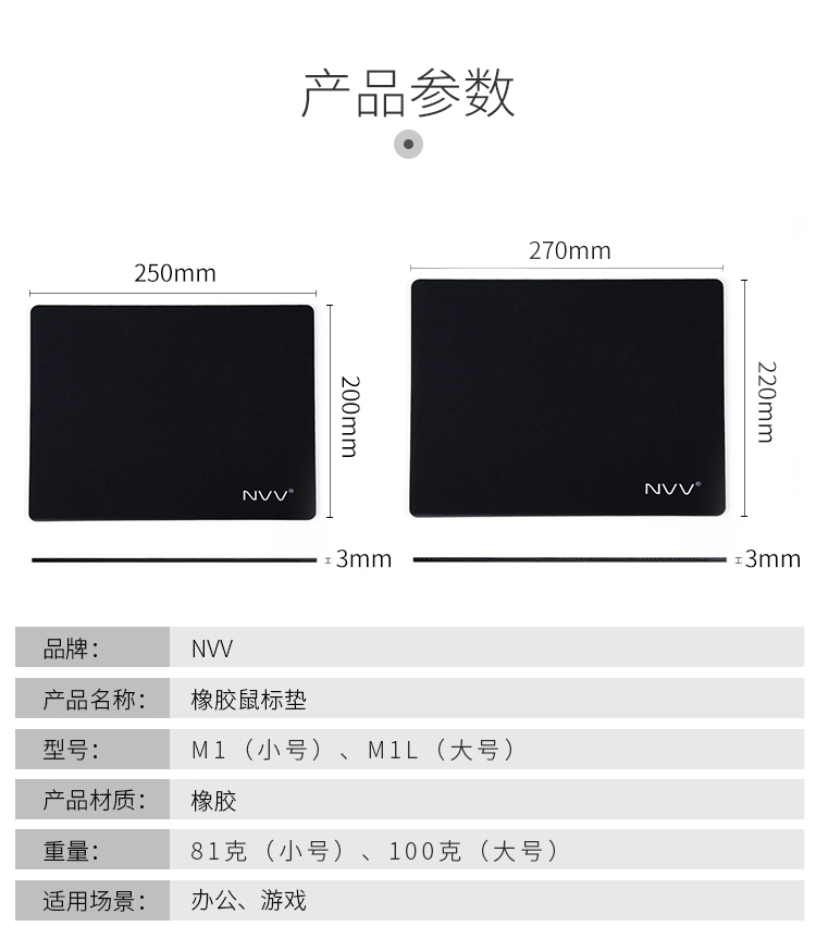 NVV（M1）舒适耐磨橡胶鼠标垫（小号） 办公游戏电竞鼠标垫...-京东