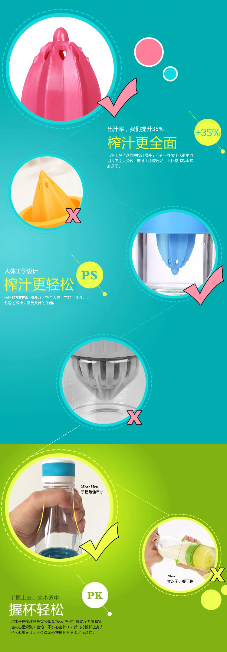 绿珠lvzhu 500ml 创意活力手动榨汁柠檬杯L1602天蓝色