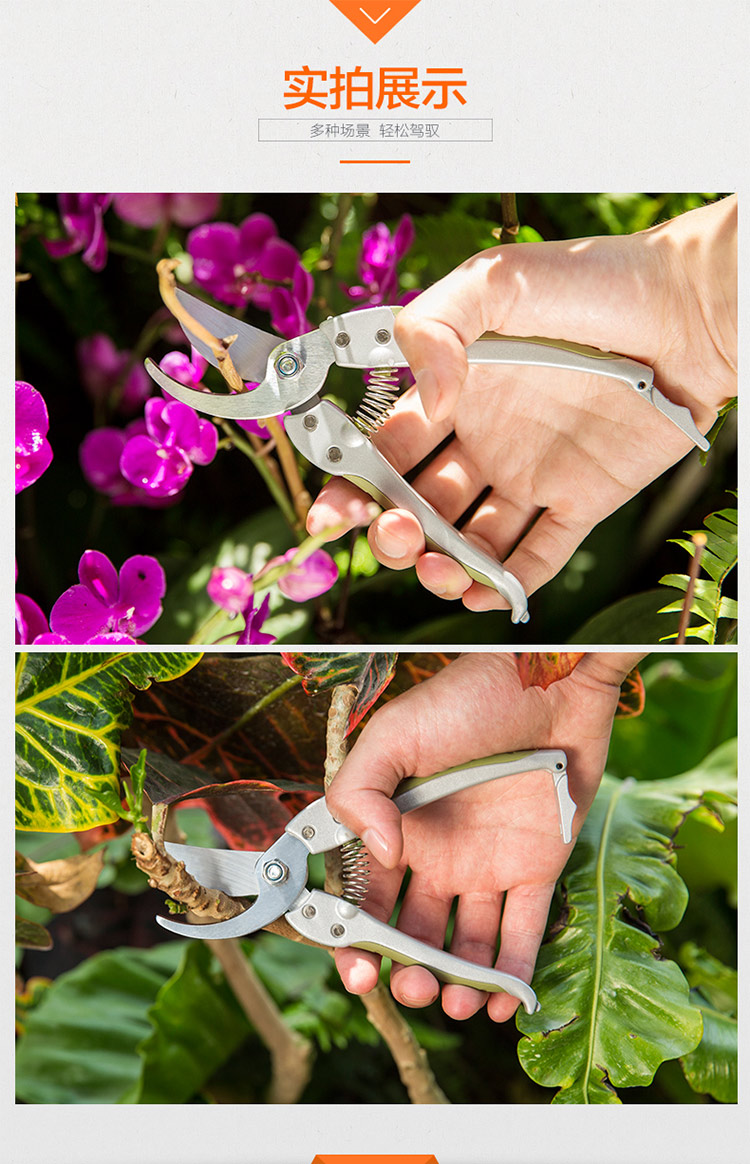 沃施(worth) 修枝剪7英寸型 进口sk5钢刃 花枝果枝树枝果树修剪工具