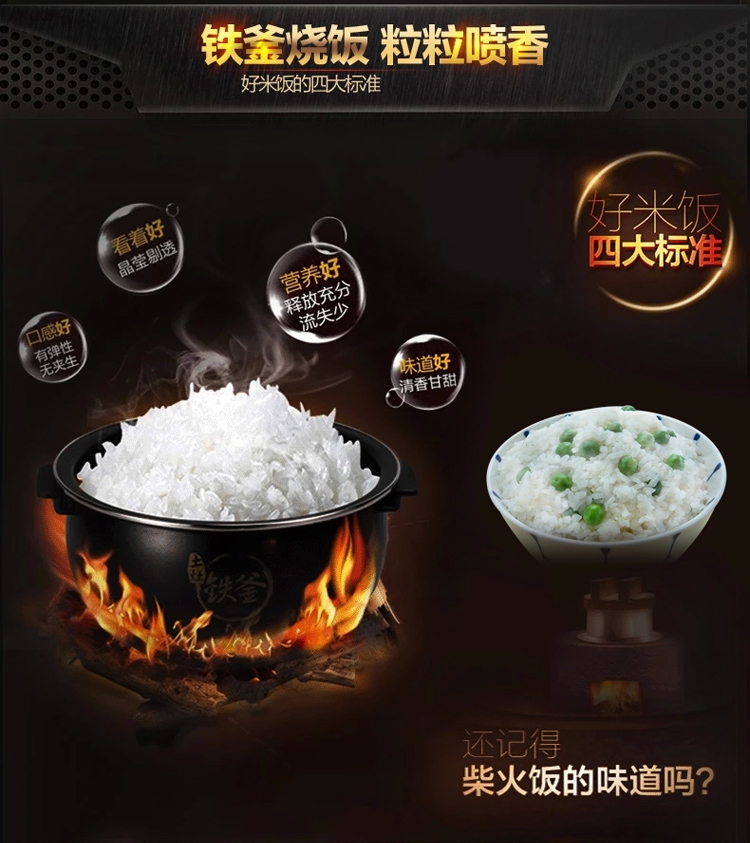 九阳（Joyoung）JYF-I40FS68铁釜IH电饭煲3.1斤智能电饭锅4L（土灶铁釜）