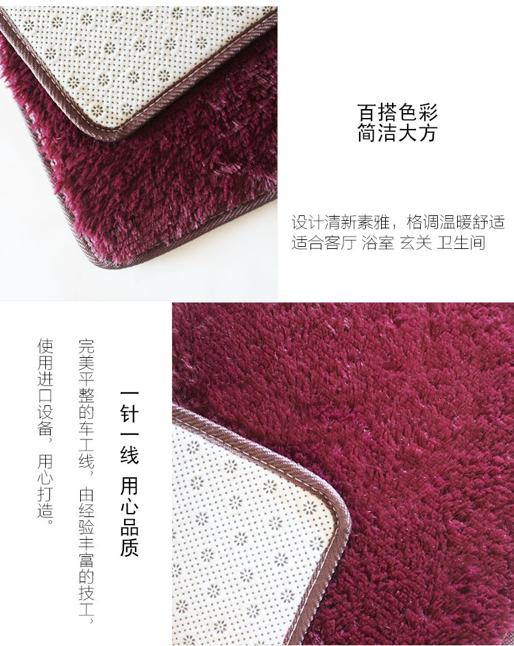 汉莱格 精品超柔丝绒客厅卧室浴室地毯地垫40*60cm紫红
