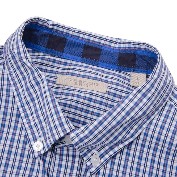 burberry 巴宝莉 男款钴蓝色小方格棉质长袖衬衫 39425041 xl/180/100