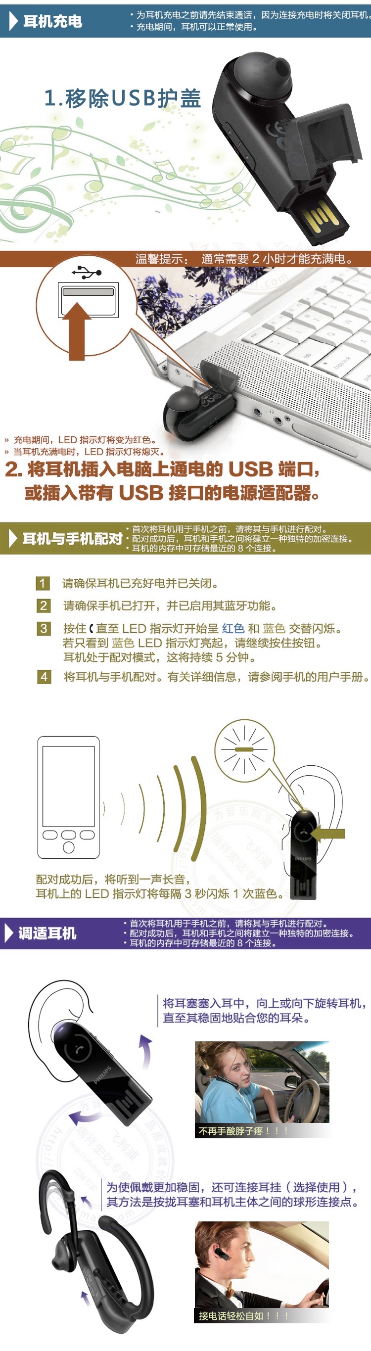
                                飞利浦（PHILIPS） SHB1400 蓝牙耳机耳麦 通用型 USB直插充电            