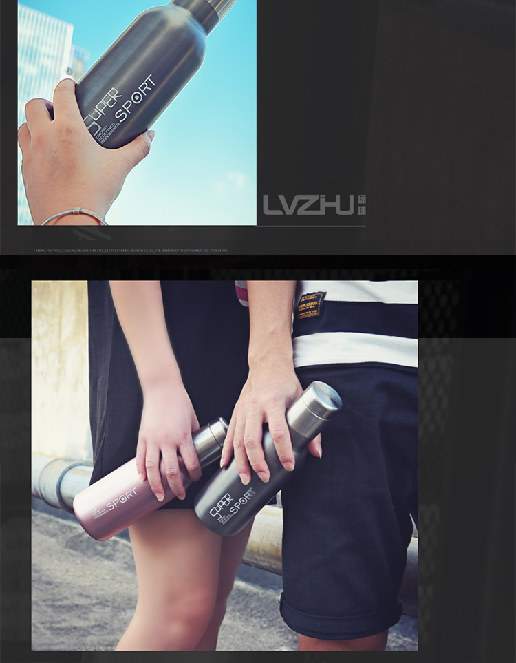 绿珠lvzhu 550ml保温杯双层真空不锈钢水杯 创意时尚运动车载学生男女式茶杯子K137