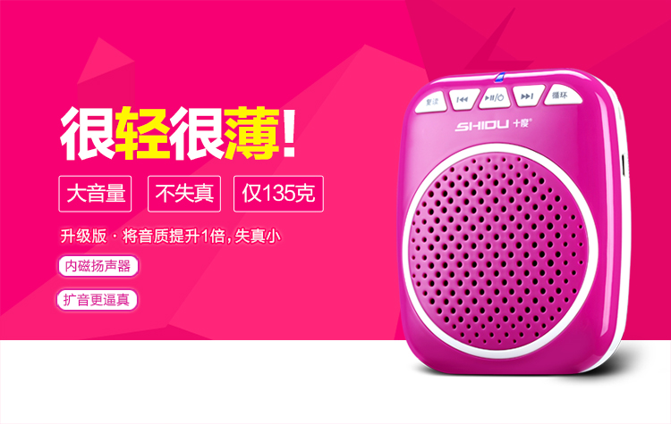 
                                                            十度（ShiDu）SD-S308 小蜜蜂扩音器 促销导游教师扩音器 扩音喇叭 大功率轻巧便携 经典黑                