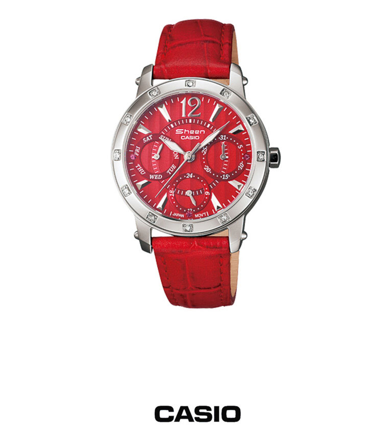 卡西欧(casio)手表 sheen系列超大表盘钢带水晶镶钻石英女表