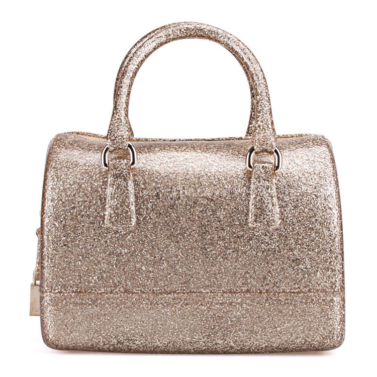 furla 芙拉 女士candy系列咖啡色金色亮片pvc大号手提包果冻包糖果包
