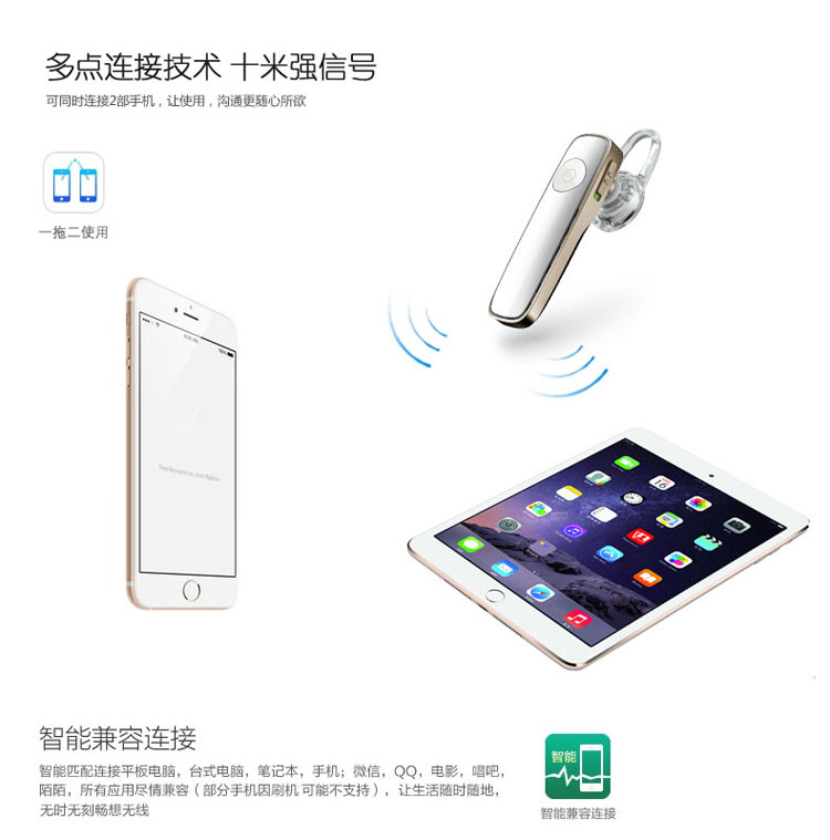 
                                        缤特力（Plantronics）M180 商务单耳蓝牙耳机 通用型 耳挂式 玫瑰金色＋钢琴烤漆珍珠白色                