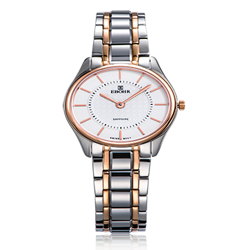 依波ebohr手表天翼系列简薄间玫瑰金色钢带石英女表10420225