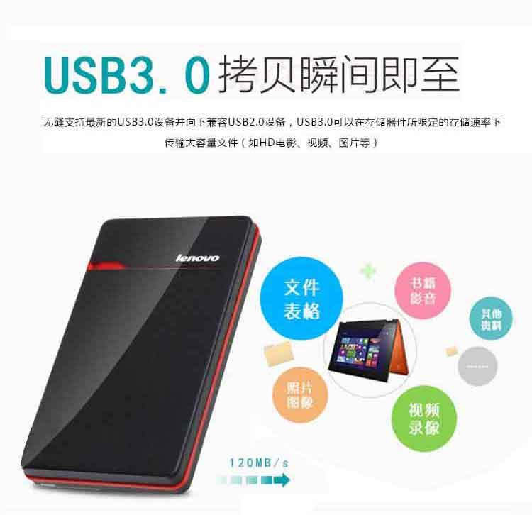 
                                        联想（Lenovo）1TB USB3.0 移动硬盘 F310s 2.5英寸 银色 金属外壳 即插即用                