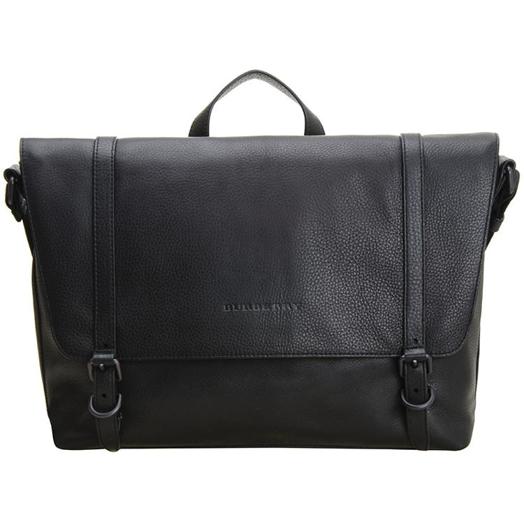 【巴宝莉男士手提单肩包】burberry 巴宝莉 男款黑色粒面牛皮信使包