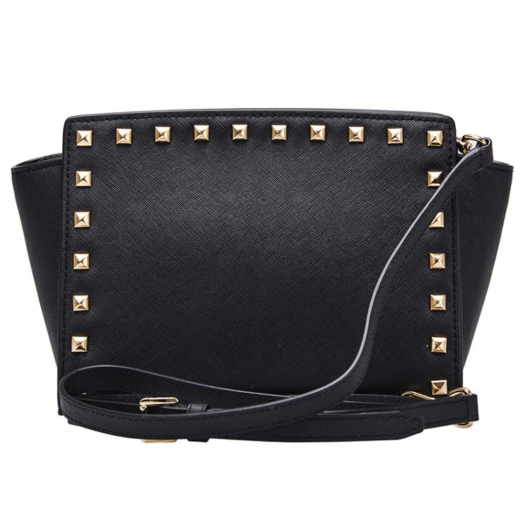 michael kors mk 迈克·科尔斯 女士黑色铆钉装饰牛皮中号单肩斜挎包