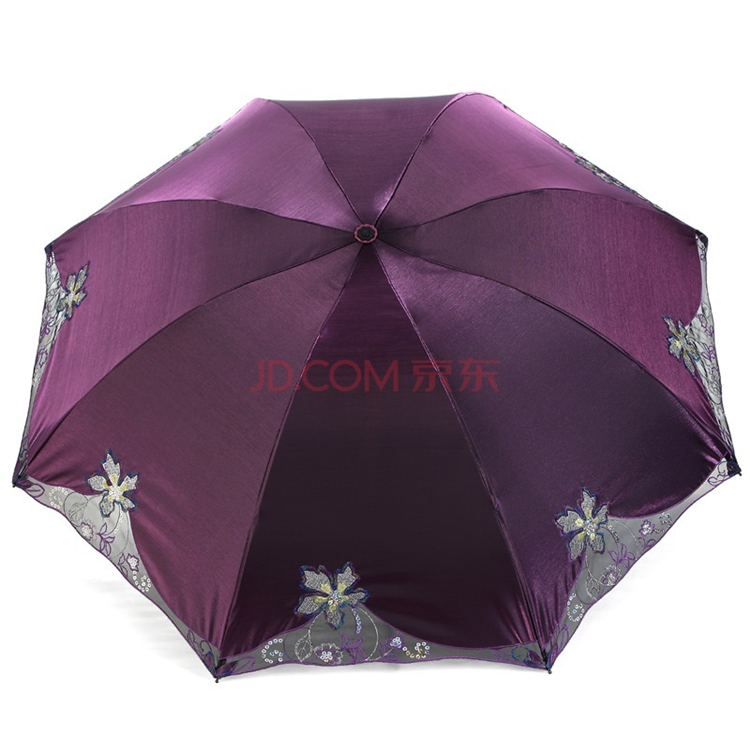 天堂伞 花之心语变色闪光黑胶三折晴雨伞386E新海棠红