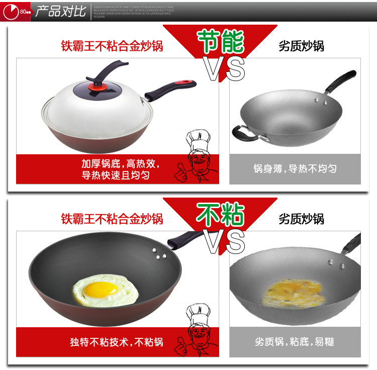 伊尔乐（YIERLE）炒锅 32CM铁霸王不粘合金炒锅(含可视可立盖)TBW32C2