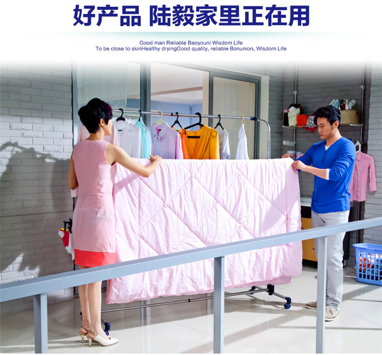 
                                        
                                                                                宝优妮晾衣架落地式阳台室内双杆可伸缩凉台衣服架不锈钢户外大型可调高低带轮移动家用晒被架晒衣架                