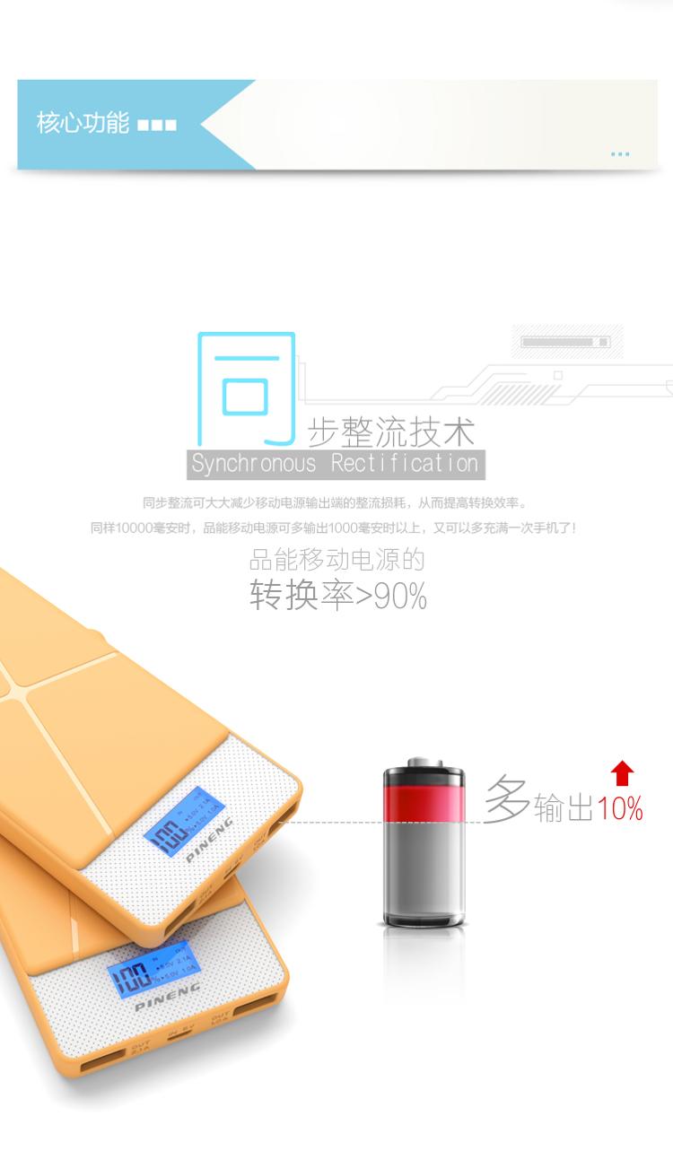 
                                        品能 10000毫安 移动电源/充电宝 聚合物 双USB输出 PN-983 经典白                
