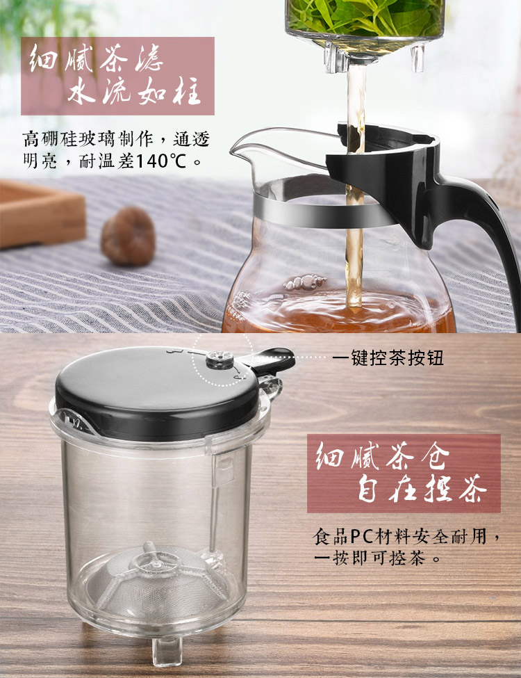 绿珠lvzhu 飘逸杯可拆洗内胆 套装一壶四杯一茶盘700ml居家办公纯手工吹制高硼硅耐热玻璃泡花草茶壶Q731