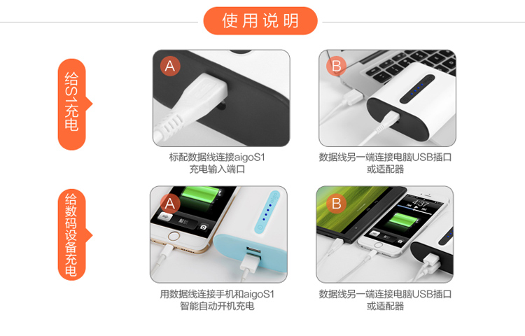 爱国者（aigo）移动电源S1 双USB10000mAh 小巧充电宝 蓝色